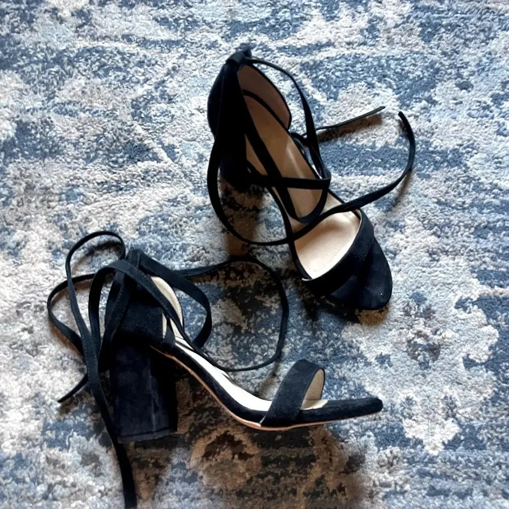 RAYE Lulu Black Suede Lace-Up Heels‎ - Size 7.5